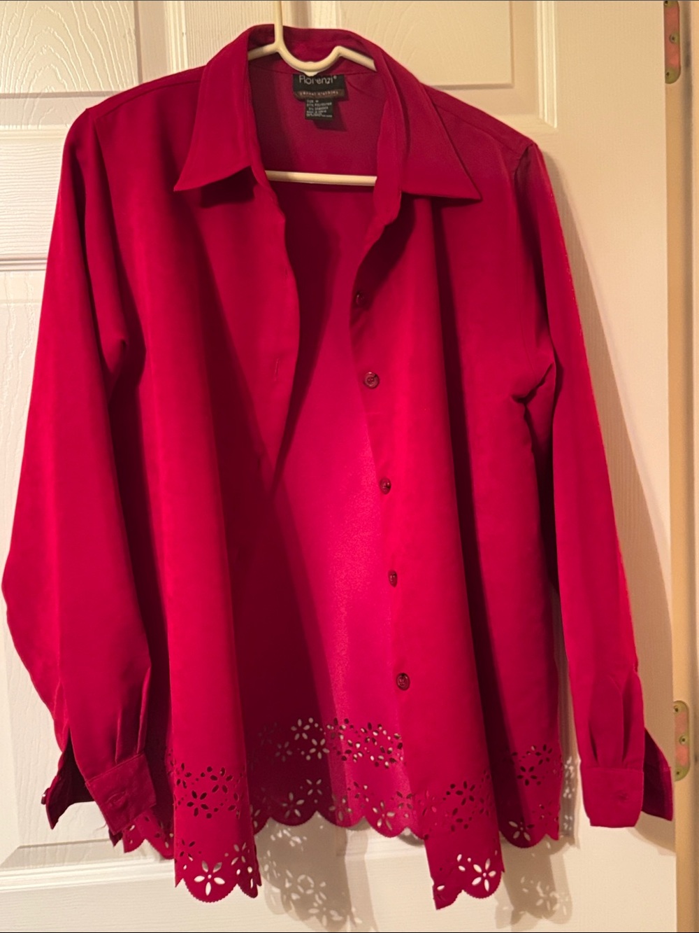 Florenzi Women’s Bright Red Button-Front Scalloped Hem Jacket Size M